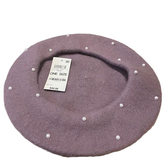 NWT INC International Concepts faux pearl mauve beret - Picture 4 of 10
